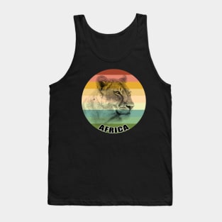 Powerful Lioness Close-up on Vintage Retro Africa Sunset Tank Top